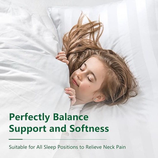 Queen Size Bed Pillows for Sleeping: Hotel Quality, Set of 2 - Down Alternative Microfiber Filled for Back, Stomach, Side Sleepers, Breathable, and Skin-Friendly