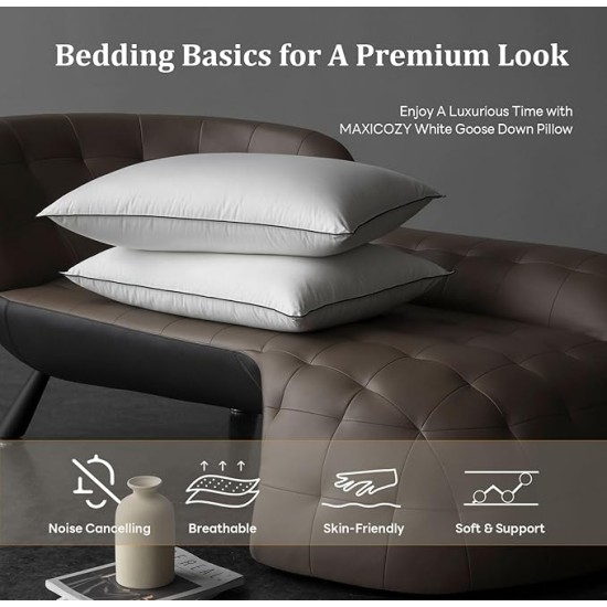 Hungarian Goose Down Pillow Queen Size, 3-Chamber Bed Pillows Queen Size Pillow, White Hotel Pillows for Sleeping, 460TC Soft Cotton Blend Shell- Queen (20" x 28"), 1 Pack