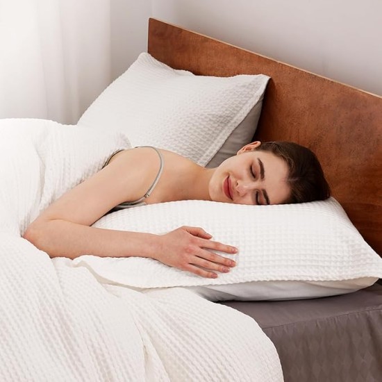 Duvet Cover Set King Size 100% Cotton,White Waffle Weave Soft and Breathable 3 PCs Bedding Set (1 Duvet Cover and 2 Pillow Sham)
