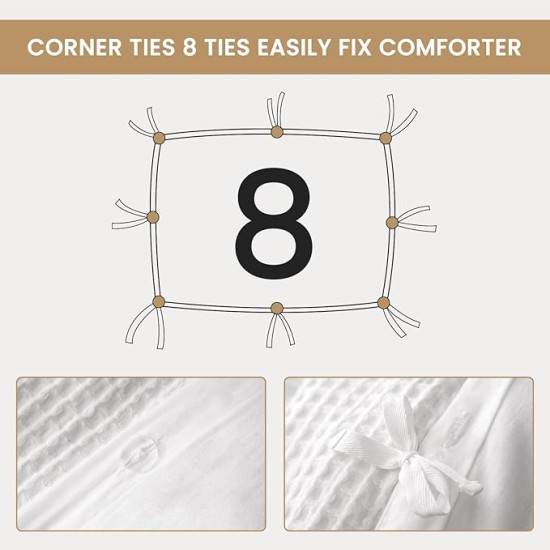 Duvet Cover Set King Size 100% Cotton,White Waffle Weave Soft and Breathable 3 PCs Bedding Set (1 Duvet Cover and 2 Pillow Sham)