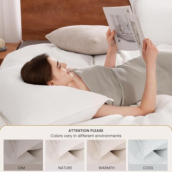 Duvet Cover Set King Size 100% Cotton,White Waffle Weave Soft and Breathable 3 PCs Bedding Set (1 Duvet Cover and 2 Pillow Sham)