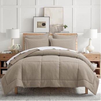 - Mills Waffle Beige Fawn Comforter Set - Full/Queen Comforter + Two Standard Pillow Cases - Beige Fawn Waffle Weave - Comforter (90 x 94in.) and Pillow Case (26 x 20in.) - Cotton