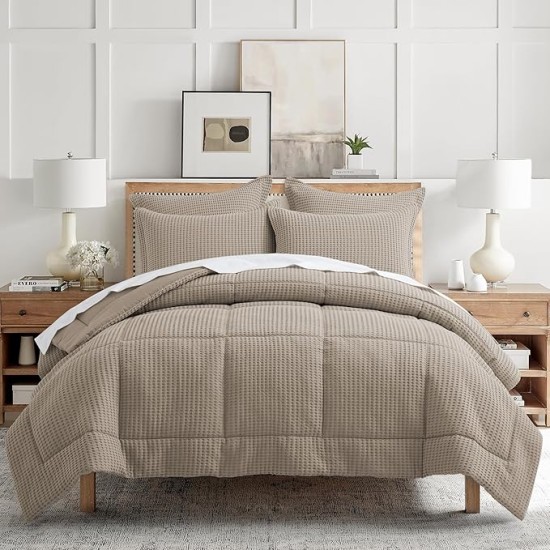 - Mills Waffle Beige Fawn Comforter Set - Full/Queen Comforter + Two Standard Pillow Cases - Beige Fawn Waffle Weave - Comforter (90 x 94in.) and Pillow Case (26 x 20in.) - Cotton