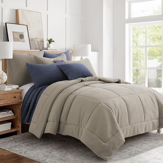 - Mills Waffle Beige Fawn Comforter Set - Full/Queen Comforter + Two Standard Pillow Cases - Beige Fawn Waffle Weave - Comforter (90 x 94in.) and Pillow Case (26 x 20in.) - Cotton