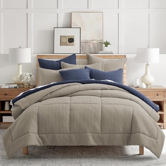 - Mills Waffle Beige Fawn Comforter Set - Full/Queen Comforter + Two Standard Pillow Cases - Beige Fawn Waffle Weave - Comforter (90 x 94in.) and Pillow Case (26 x 20in.) - Cotton
