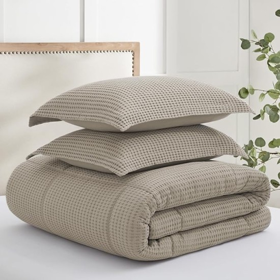 - Mills Waffle Beige Fawn Comforter Set - Full/Queen Comforter + Two Standard Pillow Cases - Beige Fawn Waffle Weave - Comforter (90 x 94in.) and Pillow Case (26 x 20in.) - Cotton
