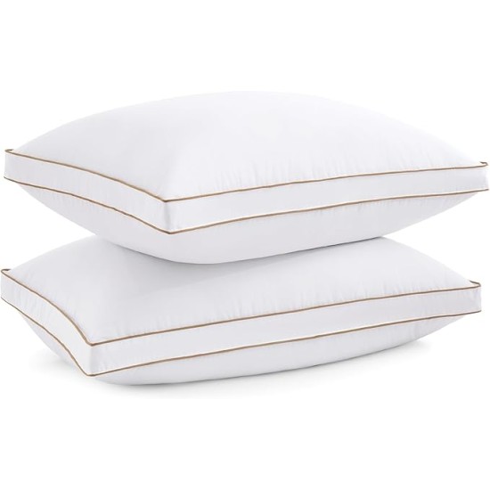 Goose Feather Down Pillows, Soft Fluffy Luxury Hotel Collection Pillows King Size Set of 2, 100% Cotton Cover, Medium Firm Bed Sleeping Pillow for Back, Stomach or Side Sleeper.