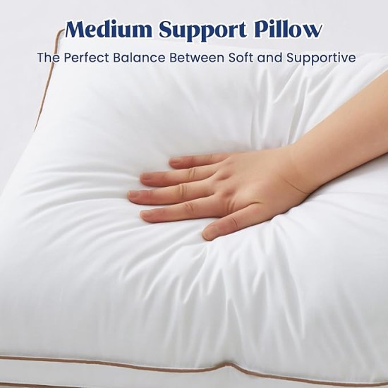 Goose Feather Down Pillows, Soft Fluffy Luxury Hotel Collection Pillows King Size Set of 2, 100% Cotton Cover, Medium Firm Bed Sleeping Pillow for Back, Stomach or Side Sleeper.