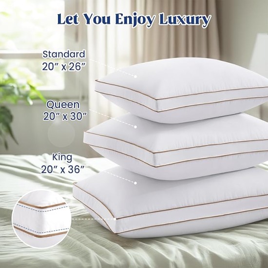 Goose Feather Down Pillows, Soft Fluffy Luxury Hotel Collection Pillows King Size Set of 2, 100% Cotton Cover, Medium Firm Bed Sleeping Pillow for Back, Stomach or Side Sleeper.