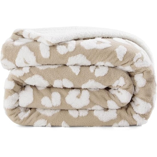 Thick and Warm Sherpa Blanket Queen Size for Winter, Cheetah Print Queen Blanket for Bed, Fuzzy Plush Cute Leopard Print Blanket for Women, Beige, 90x90 Inches