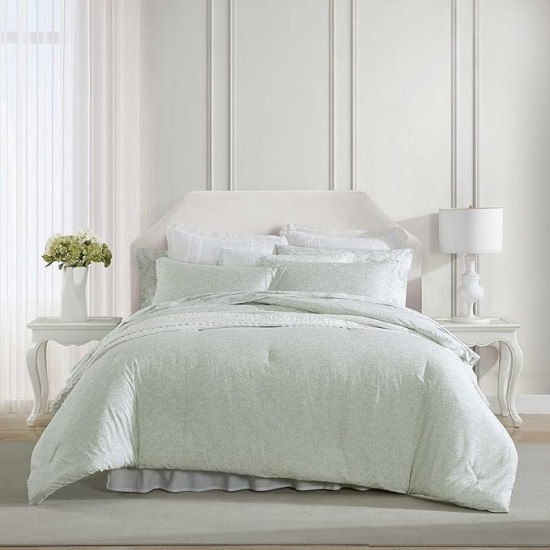 King Comforter Set, Breathable Bedding with Matching Shams, Vintage Cotton Floral Decor (Heirloom Ditzy Green, King)