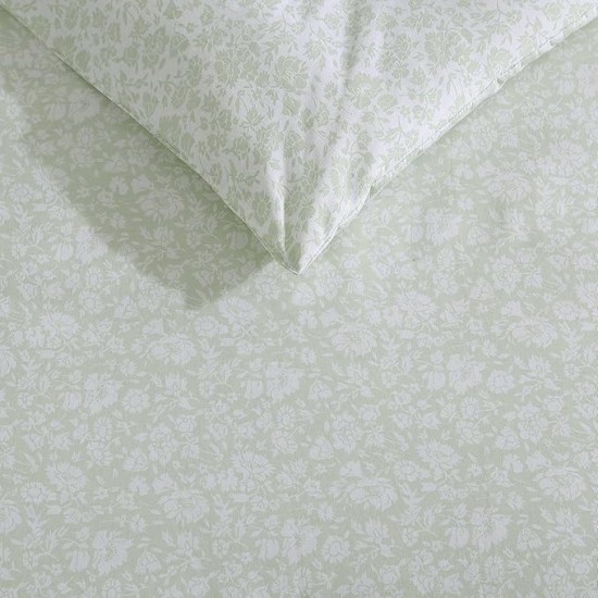 King Comforter Set, Breathable Bedding with Matching Shams, Vintage Cotton Floral Decor (Heirloom Ditzy Green, King)