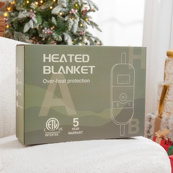 Heated Blanket Electric, Queen Size 84X90, Heating Blanket with 10 Heating Levels/8 Hours Auto Off/Dual Control, Green Plaid Checkered Sherpa Blanket Warmer for Adults, Fast Heating, ETL