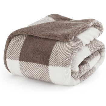 Thick Warm Blankets for Winter, Soft Sherpa Blanket for Men, Cozy Blankets Gifts for Women, Plaid Blanket Brown Throw Blanket for Couch, Cute Printed Fleece Blanket for Christmas, 50"x60"
