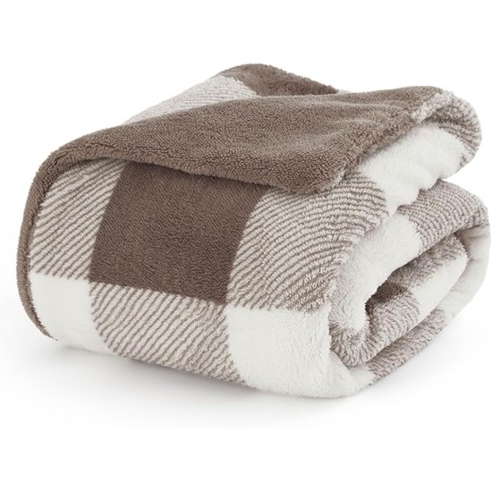Thick Warm Blankets for Winter, Soft Sherpa Blanket for Men, Cozy Blankets Gifts for Women, Plaid Blanket Brown Throw Blanket for Couch, Cute Printed Fleece Blanket for Christmas, 50"x60"