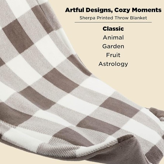 Thick Warm Blankets for Winter, Soft Sherpa Blanket for Men, Cozy Blankets Gifts for Women, Plaid Blanket Brown Throw Blanket for Couch, Cute Printed Fleece Blanket for Christmas, 50"x60"