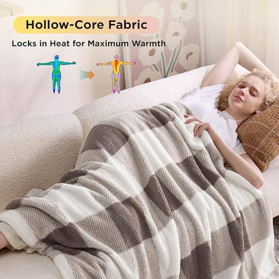 Thick Warm Blankets for Winter, Soft Sherpa Blanket for Men, Cozy Blankets Gifts for Women, Plaid Blanket Brown Throw Blanket for Couch, Cute Printed Fleece Blanket for Christmas, 50"x60"