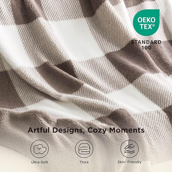 Thick Warm Blankets for Winter, Soft Sherpa Blanket for Men, Cozy Blankets Gifts for Women, Plaid Blanket Brown Throw Blanket for Couch, Cute Printed Fleece Blanket for Christmas, 50"x60"