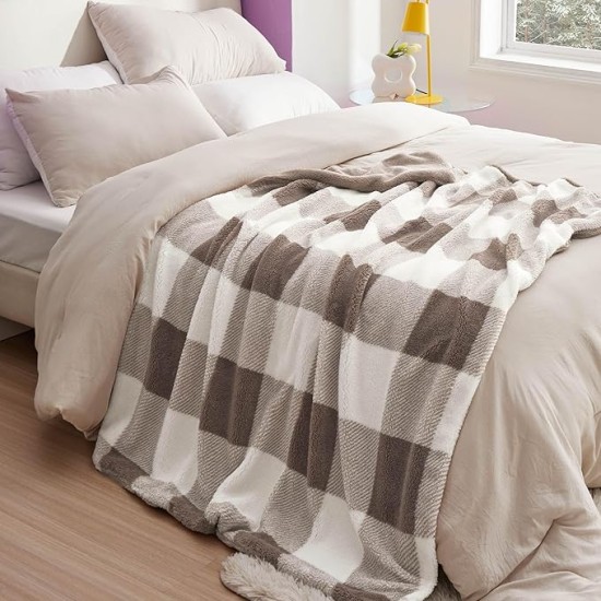 Thick Warm Blankets for Winter, Soft Sherpa Blanket for Men, Cozy Blankets Gifts for Women, Plaid Blanket Brown Throw Blanket for Couch, Cute Printed Fleece Blanket for Christmas, 50"x60"