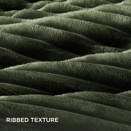 Fluffy Comforter Set Queen - Super Soft Faux Fur Comforter Queen Size Olive Green, Winter Warm Fleece Bedding Set, Plush Fuzzy Bed Set, 3 Pieces, 1 Shaggy Comforter with 2 Pillowcases