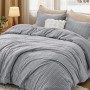 Fluffy Queen Comforter Set, 5 Pieces Soft Bed in a Bag, Warm Luxury Fuzzy Bedding Set Grey Bed Set for Winter with 1 Comforter, 2 Pillowcases, 1 Throw Pillow & Throw Pillowcase