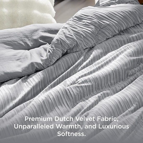 Fluffy Queen Comforter Set, 5 Pieces Soft Bed in a Bag, Warm Luxury Fuzzy Bedding Set Grey Bed Set for Winter with 1 Comforter, 2 Pillowcases, 1 Throw Pillow & Throw Pillowcase