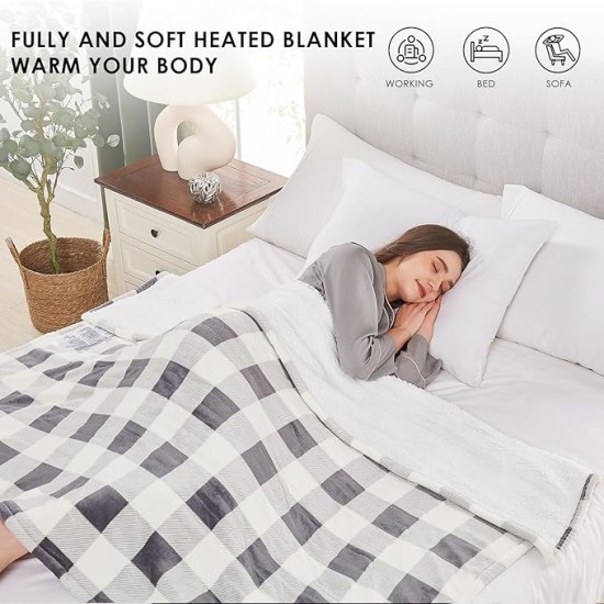 Electric Blanket Heated Queen Size - 84“x90“ Ultra Soft Cozy Flannel Heating Blanket with 10 Fast Heat Levels 8 Hours Auto Off Over-Heated Protection ETL Certification Keep Warm in Home