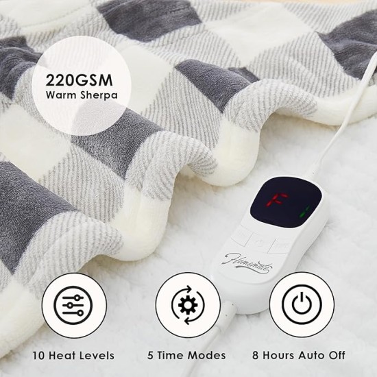 Electric Blanket Heated Queen Size - 84“x90“ Ultra Soft Cozy Flannel Heating Blanket with 10 Fast Heat Levels 8 Hours Auto Off Over-Heated Protection ETL Certification Keep Warm in Home