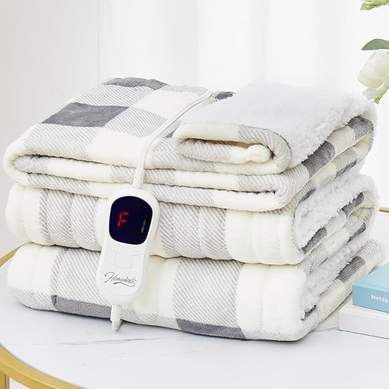 Electric Blanket Heated Queen Size - 84“x90“ Ultra Soft Cozy Flannel Heating Blanket with 10 Fast Heat Levels 8 Hours Auto Off Over-Heated Protection ETL Certification Keep Warm in Home