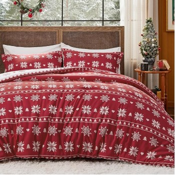Christmas Comforter Set Queen - Christmas Bedding Comforter Set with Snowflakes, 3 Pieces, 1 Soft Snowflake Printed Comforter and 2 Pillow Shams