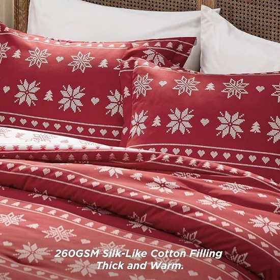 Christmas Comforter Set Queen - Christmas Bedding Comforter Set with Snowflakes, 3 Pieces, 1 Soft Snowflake Printed Comforter and 2 Pillow Shams
