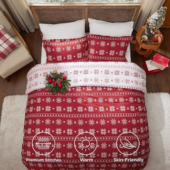 Christmas Comforter Set Queen - Christmas Bedding Comforter Set with Snowflakes, 3 Pieces, 1 Soft Snowflake Printed Comforter and 2 Pillow Shams