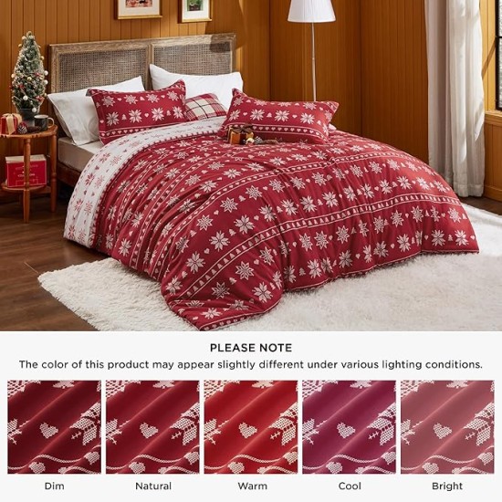 Christmas Comforter Set Queen - Christmas Bedding Comforter Set with Snowflakes, 3 Pieces, 1 Soft Snowflake Printed Comforter and 2 Pillow Shams