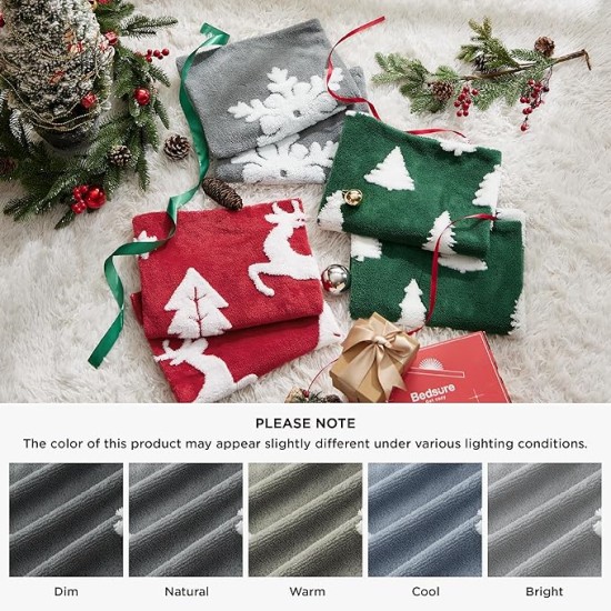 Fluffy Christmas Comforter Set Queen - Christmas Bedding Comforter Set with White Snowflake, Warm Fleece Bed Sets for Winter, 3 Pieces, 1 Soft Plush Shaggy Comforter with 2 Pillowcases