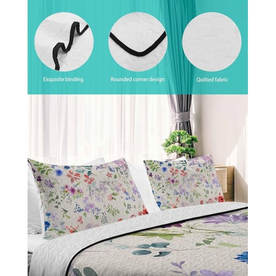 Country Rustic Plants Queen Size Down Alternative Comforter, Lightweight Comforter Quilt Bedding Set with Pillow Shams,All Seasons Bed Comforter Duvet Insert Botanical Aesthetic Floral Herb 90"x96"