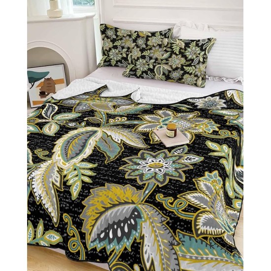 Black Paisley Queen Size Down Alternative Comforter,Lightweight Comforter Quilt Bedding Set with Pillow Shams,All Seasons Bed Duvet Insert Retro Boho Tribal Floral Bohemian Mexican Leaf 90"x96"
