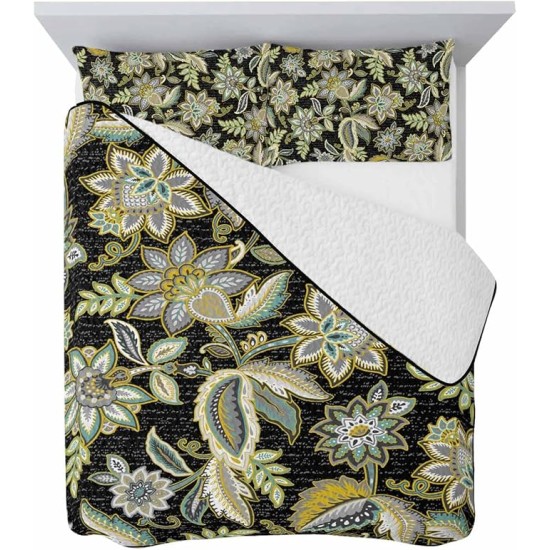 Black Paisley Queen Size Down Alternative Comforter,Lightweight Comforter Quilt Bedding Set with Pillow Shams,All Seasons Bed Duvet Insert Retro Boho Tribal Floral Bohemian Mexican Leaf 90"x96"