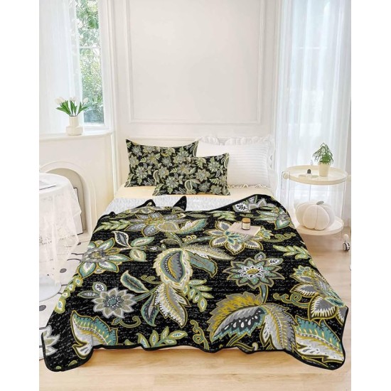 Black Paisley Queen Size Down Alternative Comforter,Lightweight Comforter Quilt Bedding Set with Pillow Shams,All Seasons Bed Duvet Insert Retro Boho Tribal Floral Bohemian Mexican Leaf 90"x96"