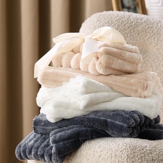 Fluffy Comforter Cover Set - Ultra Soft Plush Shaggy Duvet Cover Queen Size, Warm Flannel Fleece Bed Sets for Winter, 3 Pieces, 1 Duvet Cover+2 Pillowcases (Striped Pattern, Sage Green)