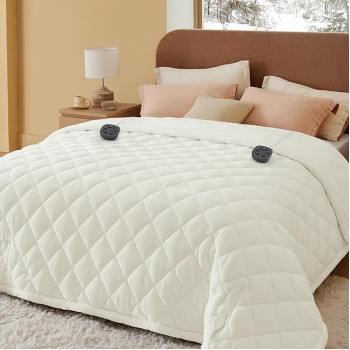 Electric Blanket Queen Size - Dual Control Heated Blanket Queen with 10 Heat Settings, Heated Weighted Blanket with 10 Time Settings, Fast Heating Quilted Blanket (84x90 inches, Ivory)