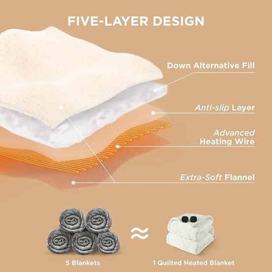 Electric Blanket Queen Size - Dual Control Heated Blanket Queen with 10 Heat Settings, Heated Weighted Blanket with 10 Time Settings, Fast Heating Quilted Blanket (84x90 inches, Ivory)