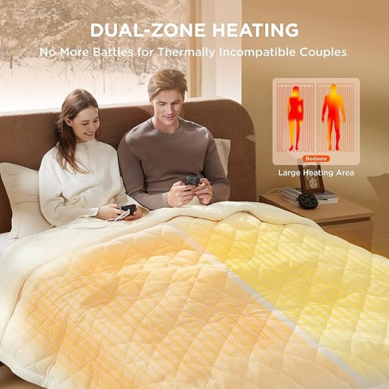 Electric Blanket Queen Size - Dual Control Heated Blanket Queen with 10 Heat Settings, Heated Weighted Blanket with 10 Time Settings, Fast Heating Quilted Blanket (84x90 inches, Ivory)
