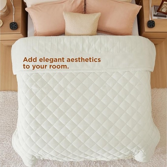 Electric Blanket Queen Size - Dual Control Heated Blanket Queen with 10 Heat Settings, Heated Weighted Blanket with 10 Time Settings, Fast Heating Quilted Blanket (84x90 inches, Ivory)