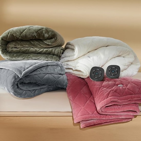Electric Blanket Queen Size - Dual Control Heated Blanket Queen with 10 Heat Settings, Heated Weighted Blanket with 10 Time Settings, Fast Heating Quilted Blanket (84x90 inches, Ivory)