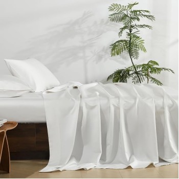 Silky Bed Sheets Set King Size (4pc), Rayon Derived from Bamboo Blend, Soft Cooling Sheets with Deep Pockets, Hotel Luxury Bedding Sheets & Pillowcases