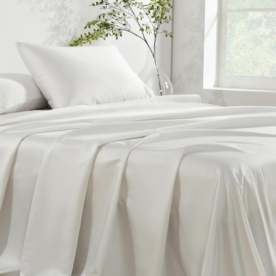 Silky Bed Sheets Set King Size (4pc), Rayon Derived from Bamboo Blend, Soft Cooling Sheets with Deep Pockets, Hotel Luxury Bedding Sheets & Pillowcases