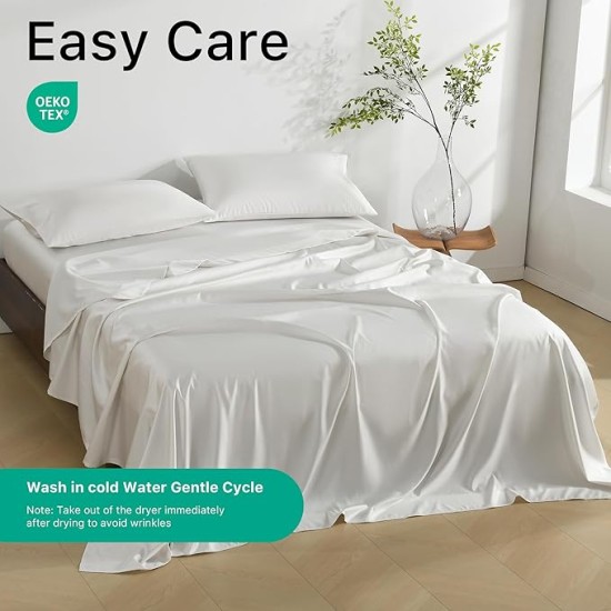 Silky Bed Sheets Set King Size (4pc), Rayon Derived from Bamboo Blend, Soft Cooling Sheets with Deep Pockets, Hotel Luxury Bedding Sheets & Pillowcases