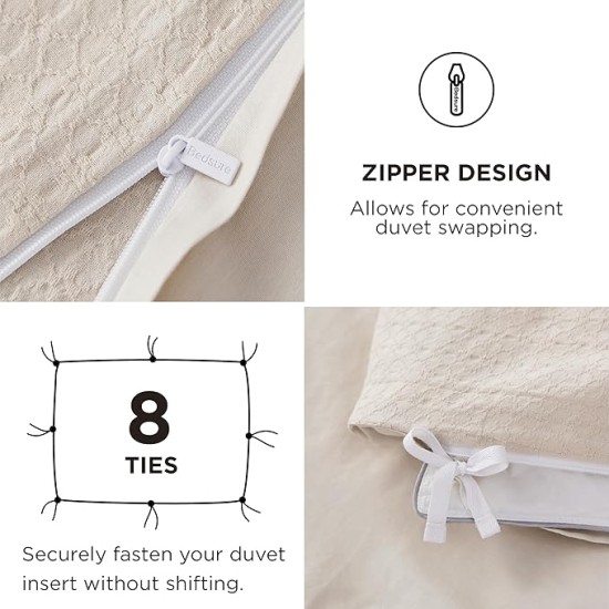 Cotton Duvet Cover Queen Size - Waffle Boho Textured Duvet Cover Set, Soft and Breathable Rhombus Jacquard Comforter Cover for All Seasons (Beige, Queen, 90"x90")
