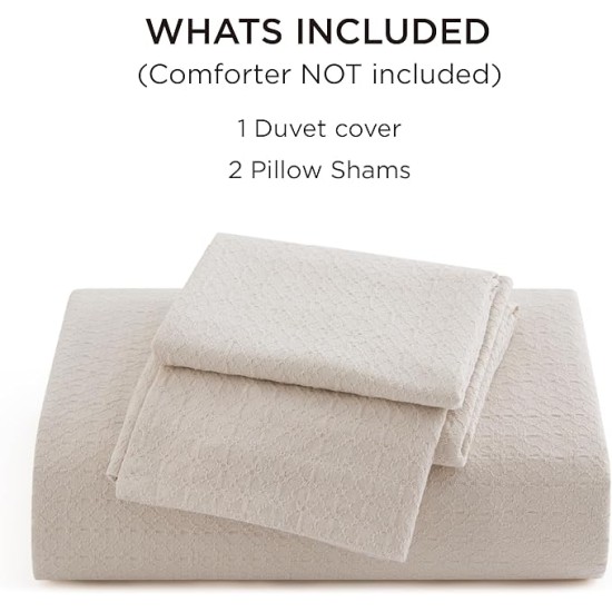 Cotton Duvet Cover Queen Size - Waffle Boho Textured Duvet Cover Set, Soft and Breathable Rhombus Jacquard Comforter Cover for All Seasons (Beige, Queen, 90"x90")