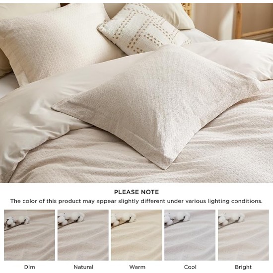 Cotton Duvet Cover Queen Size - Waffle Boho Textured Duvet Cover Set, Soft and Breathable Rhombus Jacquard Comforter Cover for All Seasons (Beige, Queen, 90"x90")